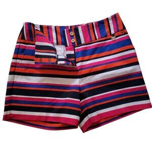 Anne Klein Poppy Combo Shorts Womens Striped Multicolor Cotton Stretch Shorts Si